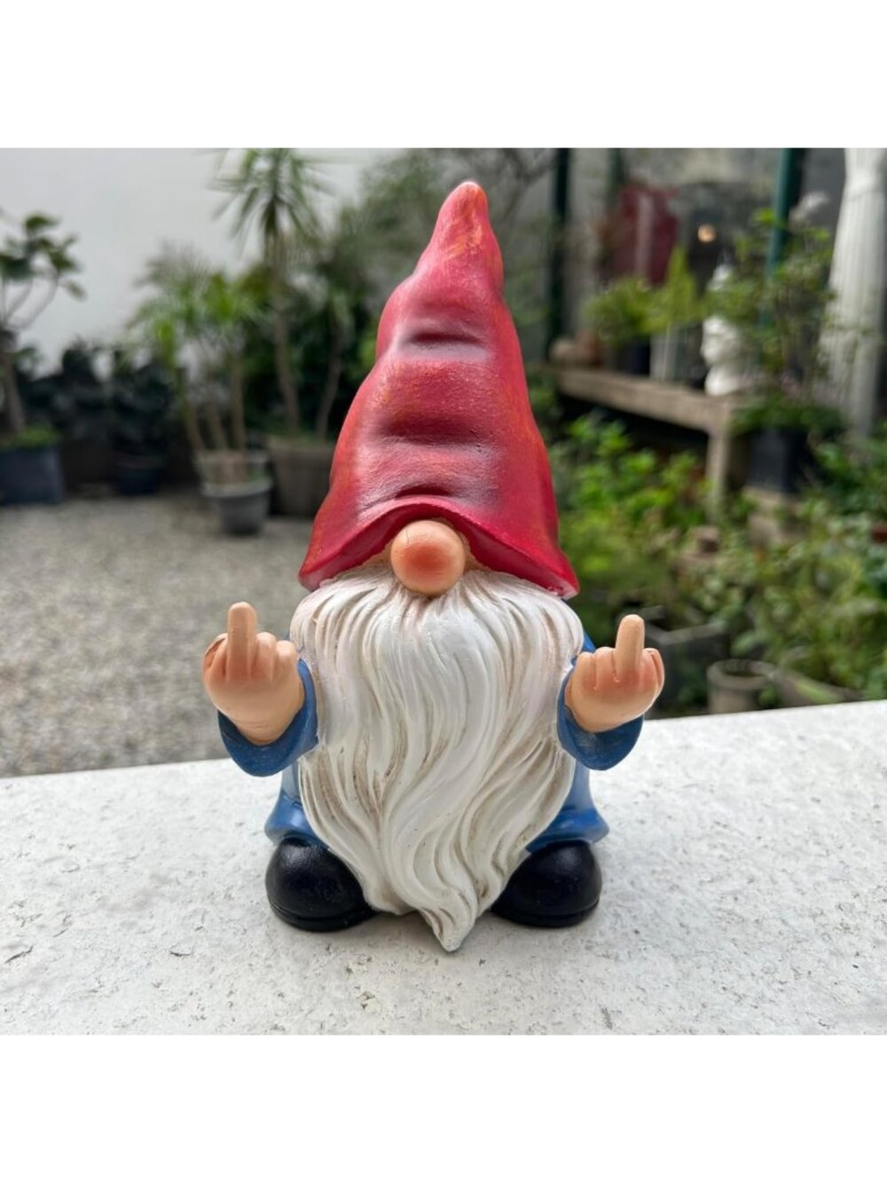 Naughty Middle Finger Gnome Statue 7.8in - Funny Garden Decor & Lawn Ornament
